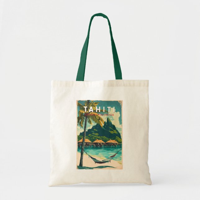 Tahiti Illustration Travel Art Vintag Tragetasche (Vorne)