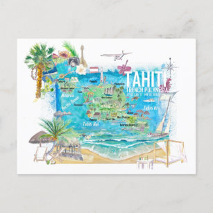 Tahiti Illustriert Travel Map mit Straßen Postkarte