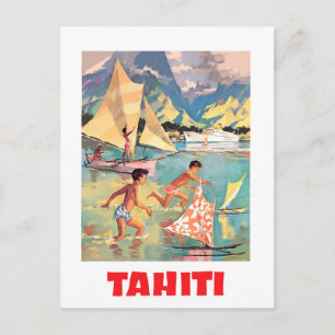 Tahiti, Kinder spielen mit Booten im Wasser Postkarte