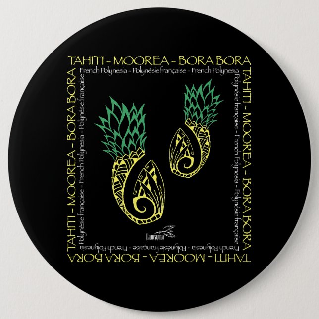 Tahiti Moorea Bora Bora Polynesischer Tattoo Pinea Button (Vorderseite)