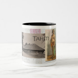 TAHITI POSTCARDS 1900er Jahre Zwei-Tone-Kaffee-Tas Zweifarbige Tasse