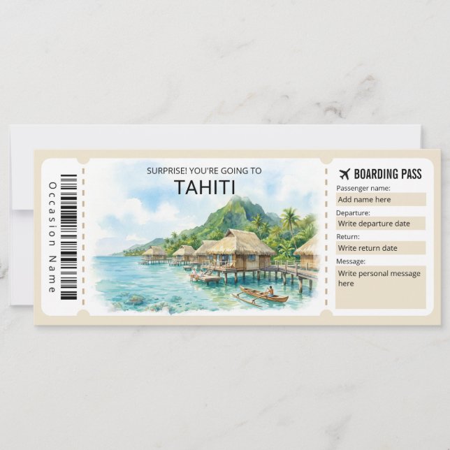Tahiti-Reise-Boarding-Pass-Ticket Einladung (Vorderseite)