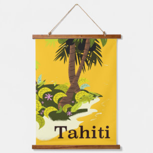 Tahiti Retro Reiseplakat Wandteppich Mit Holzrahmen