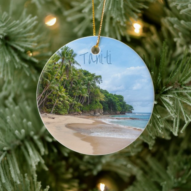 Tahiti Sand Beach Blue Sky Palm Tree Keramik Ornament (Baum)