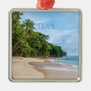 Tahiti Sand Beach Blue Sky Palm Tree Ornament Aus Metall