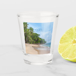 Tahiti Sand Beach Blue Sky Palm Tree Schnapsglas