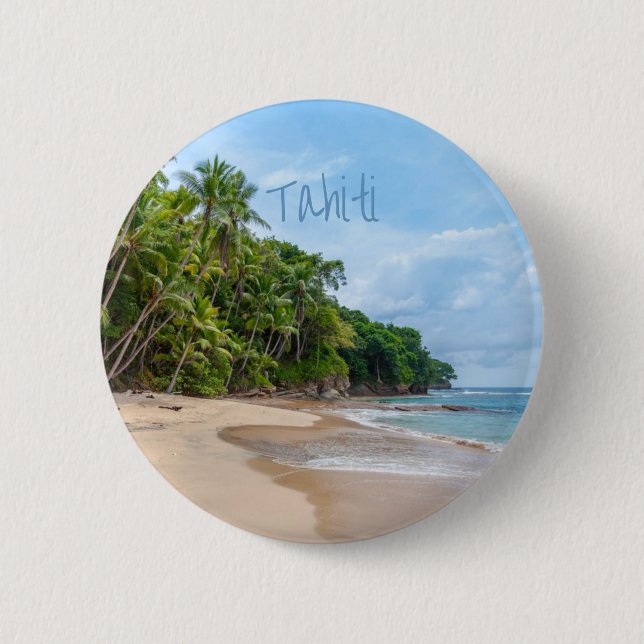 Tahiti Sand Beach Blue Sky Palm Trees Button (Vorderseite)