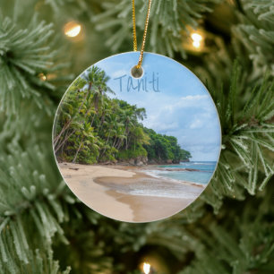 Tahiti Sand Beach Blue Sky Palm Trees Keramik Ornament