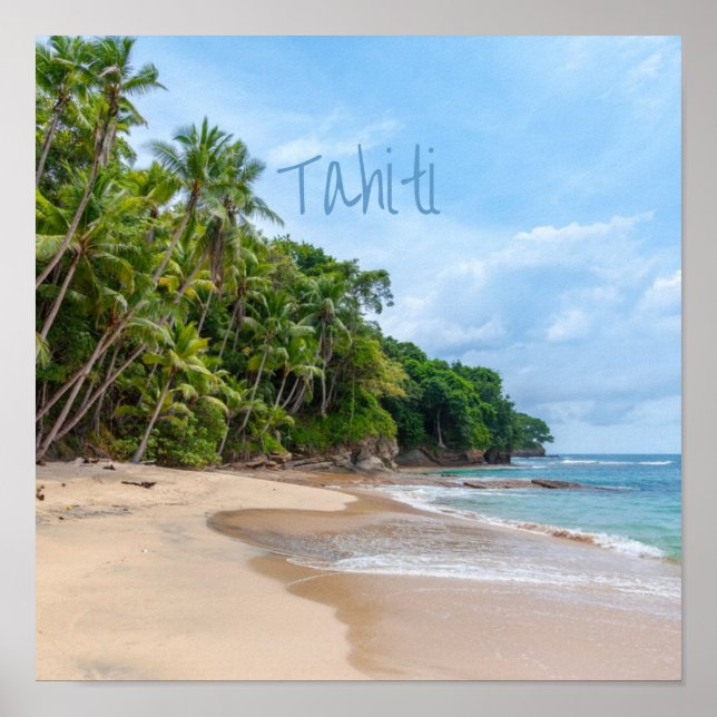 Tahiti Sand Beach Blue Sky Palm Trees Poster (Vorne)