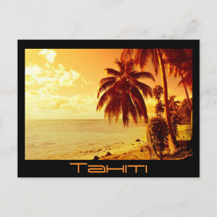 Tahiti Sonnenuntergang Postkarte schwarzer Text Po