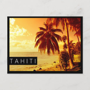 Tahiti Sonnenuntergang schwarze Kante Postkarte