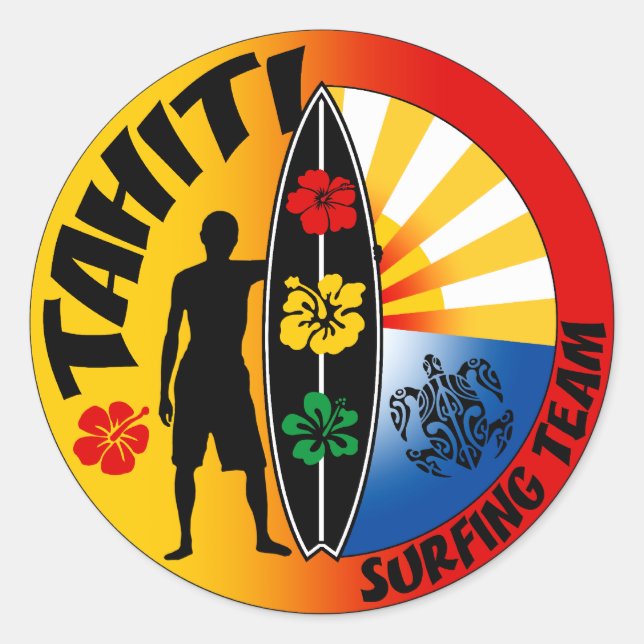 Tahiti Surfsticker Runder Aufkleber (Vorderseite)