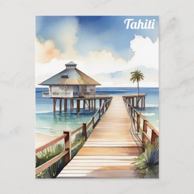 Tahiti Tropical Beach Resort Watercolor Postkarte (Vorderseite)