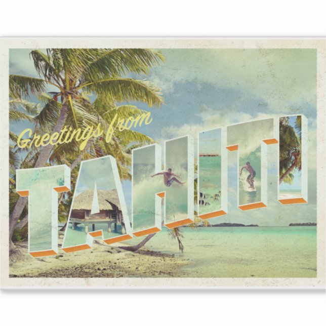 Tahiti Vintag Foto Postkarte Aufkleber (Vorderseite)