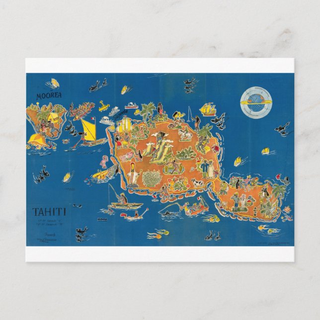 Tahiti Vintag Map Postkarte (Vorderseite)