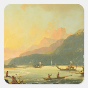 Tahitian Kriegs-Galeeren in Matavai Bucht, Tahiti, Quadratischer Aufkleber
