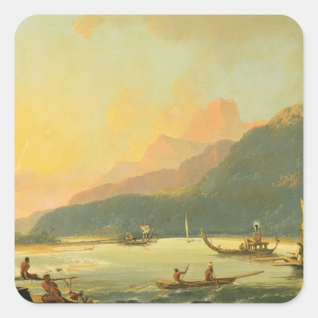 Tahitianische Kriegsalleys in Matavai Bay, Tahiti, Quadratischer Aufkleber (Vorderseite)