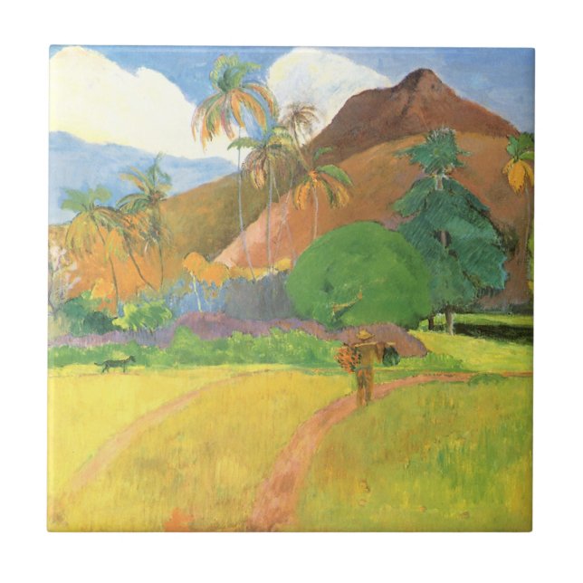 Tahitianische Landschaft, Berge Tahiti, Paul Gaugu Fliese (Vorderseite)