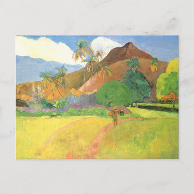 Tahitianische Landschaft, Berge Tahiti, Paul Gaugu Postkarte (Vorderseite)
