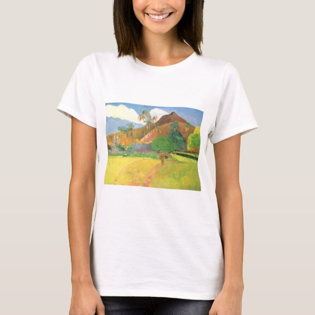 Tahitianische Landschaft, Berge Tahiti, Paul Gaugu T-Shirt (Vorderseite)