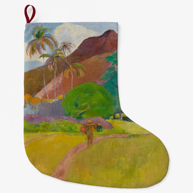 Tahitianische Landschaft (von Paul Gaugin) Großer Weihnachtsstrumpf (Vorderseite)