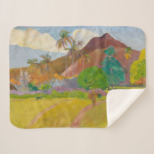 Tahitianische Landschaft (von Paul Gaugin) Sherpadecke (Vorderseite (Horizontal))