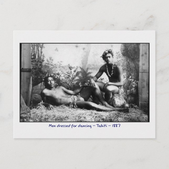 Tahitianische Männer verkleidet für das Tanzen Vin Postkarte (Vorderseite)