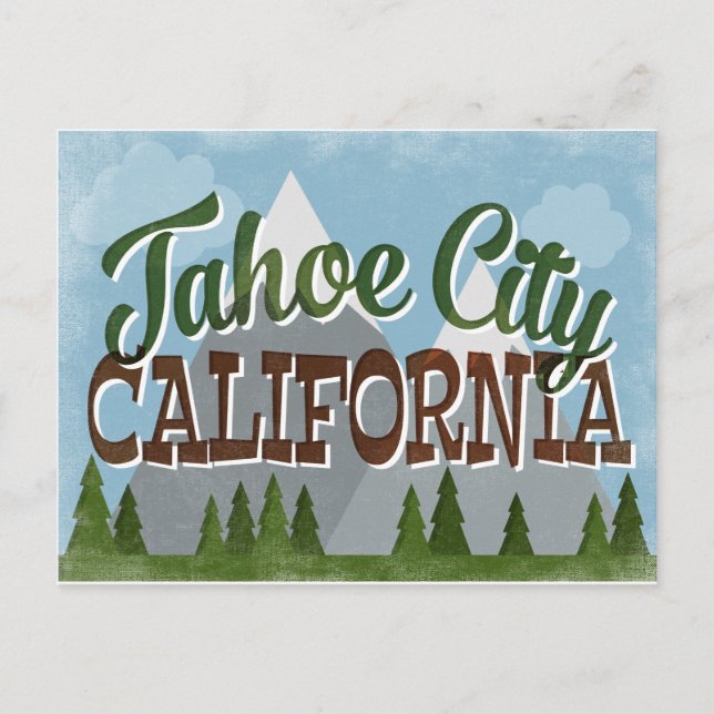 Tahoe City California Fun Retro Snowy Mountains Postkarte (Vorderseite)