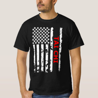 Tai Chi Cool Black and White USA Flag T-Shirt