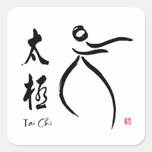 Tai Chi Flow mit Kanji Quadratischer Aufkleber