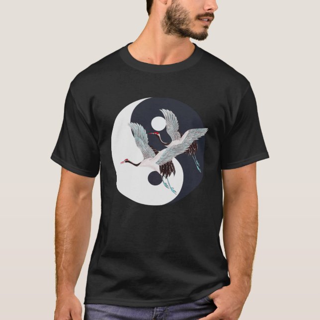 Tai Chi White Crane Yin Yang Qi Gong Chinese White T-Shirt (Vorderseite)