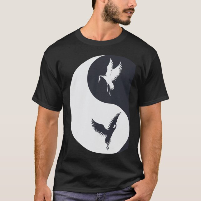 Tai Chi White Crane Yin Yang Qi Gong Chinese White T-Shirt (Vorderseite)