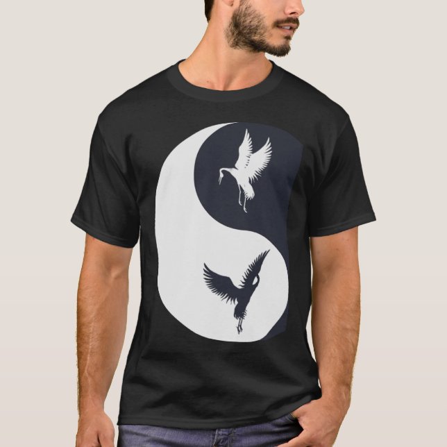 Tai Chi White Crane Yin Yang Qi Gong Chinese White T-Shirt (Vorderseite)