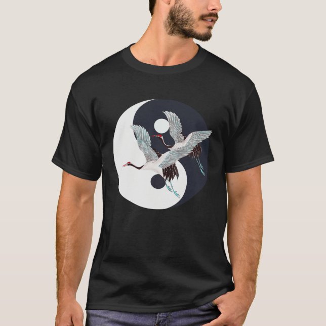 Tai Chi White Crane Yin Yang Qi Gong Chinese White T-Shirt (Vorderseite)