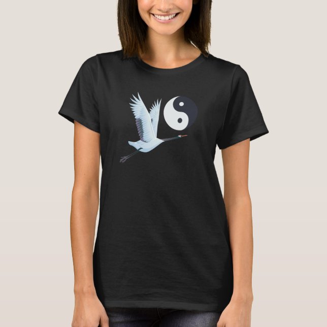 Tai Chi White Crane Yin Yang Qi Gong Chinese White T-Shirt (Vorderseite)