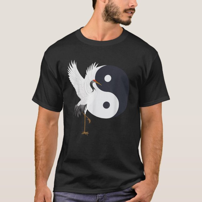 Tai Chi White Crane Yin Yang Qi Gong Chinese White T-Shirt (Vorderseite)