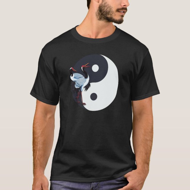 Tai Chi White Crane Yin Yang Qi Gong Chinese White T-Shirt (Vorderseite)