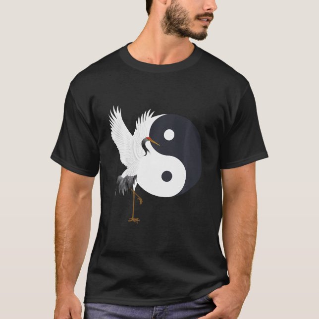 Tai Chi White Crane Yin Yang Qi Gong Chinese White T-Shirt (Vorderseite)