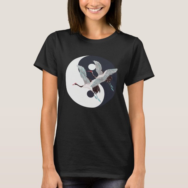 Tai Chi White Crane Yin Yang Qi Gong Chinese White T-Shirt (Vorderseite)