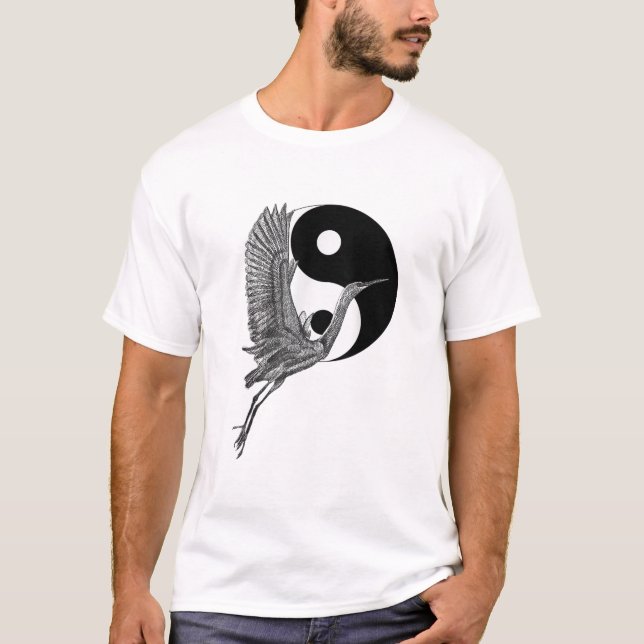 Tai Chi White Crane Yin Yang Qi Gong Illustration  T-Shirt (Vorderseite)
