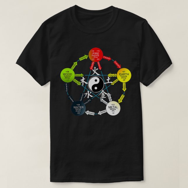 Tai Chi Yin Yang Five Elements Chinesisch T-Shirt (Design vorne)