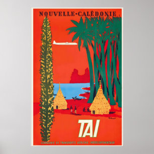 TAI nach Neukaledonien, Pazifischer Ozean Vintage Poster