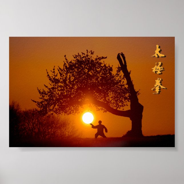 Taichi (Taiji), arbre cerisier soleil couchant Poster (Vorne)