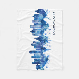 Taichung City Taiwan Skyline Blue Fleecedecke