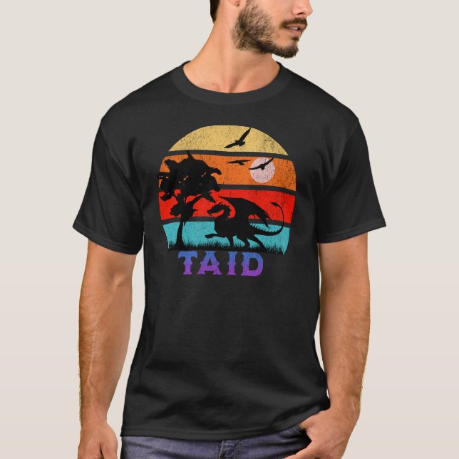 Taid Retro Sunset Dragon Großvater T-Shirt (Vorderseite)