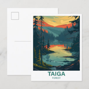 Taiga-Wald-Illustration Reise Postkarte