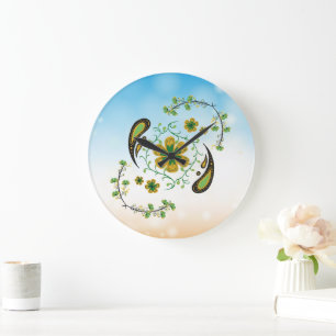 Taiji-Blume Grün Gelb Blumig Große Wanduhr