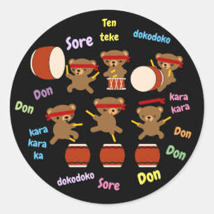 Taiko Aufkleber Kawaii Bären, die Taiko Trommeln