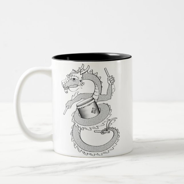 Taiko Drache in Schwarzem u. im Weiß Zweifarbige Tasse (Links)