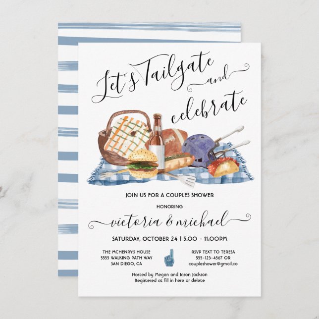 Tailgate Football Game GRILLEN Beer Couples Dusche Einladung (Vorne/Hinten)